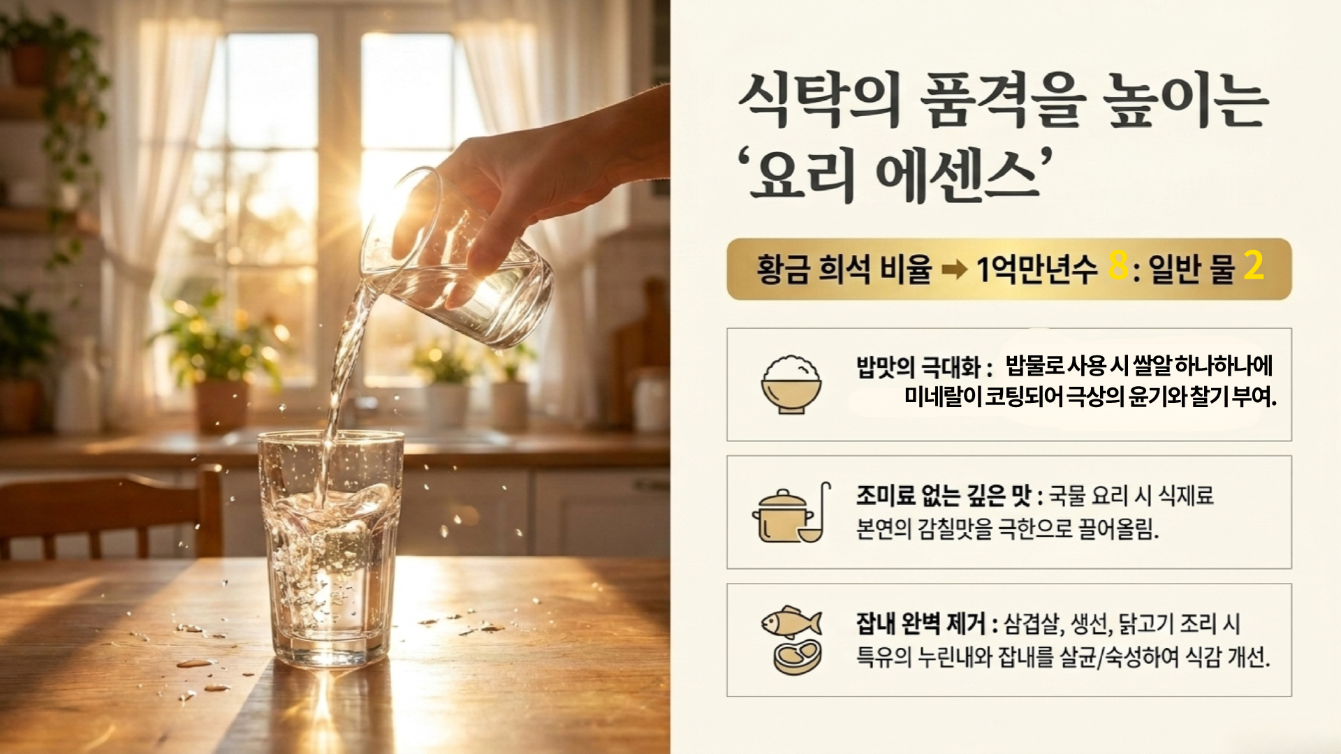 식탁의 품격을 높이는 요리 에센스 황금 희석 비율
